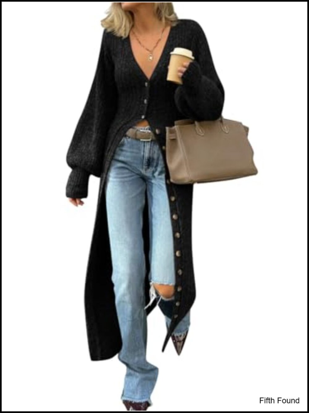 V Neck Button Down Chunky Knit Duster Sweater Coat Maxi Sweater Dress